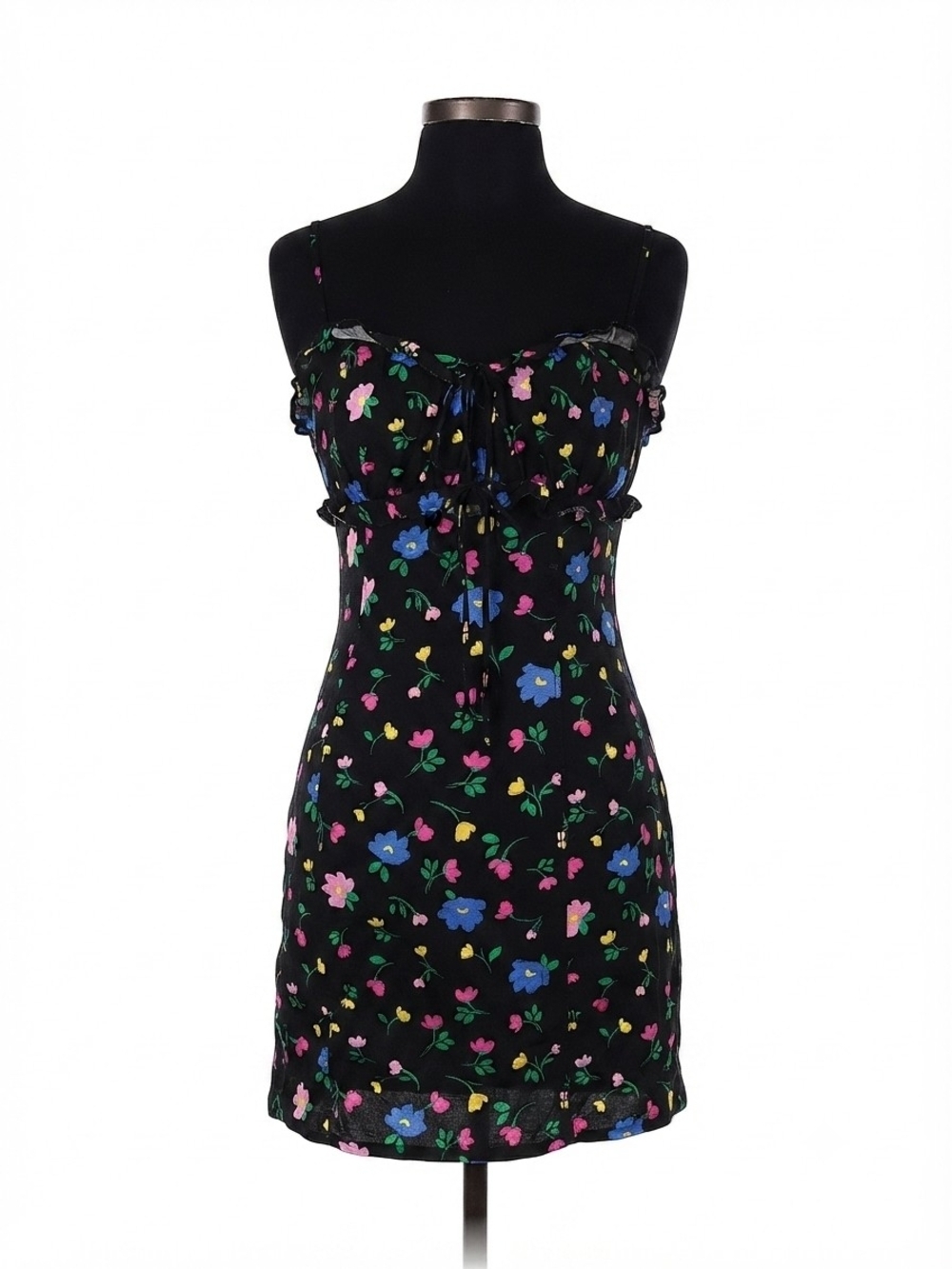 For Love & Lemons Black Floral Ruched Mini Dress NWT Size M